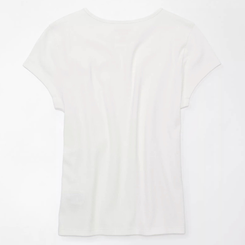 AE American Eagle Ribbed T-Shirt Layering Tee L White Stretch Base Layer 90s Y2K - Picture 11 of 14